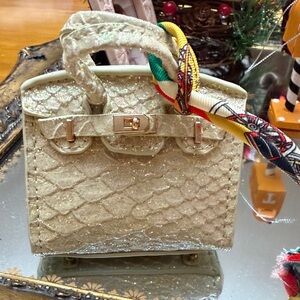 Elegant Gold Textured Women's Handbag Bag Charm